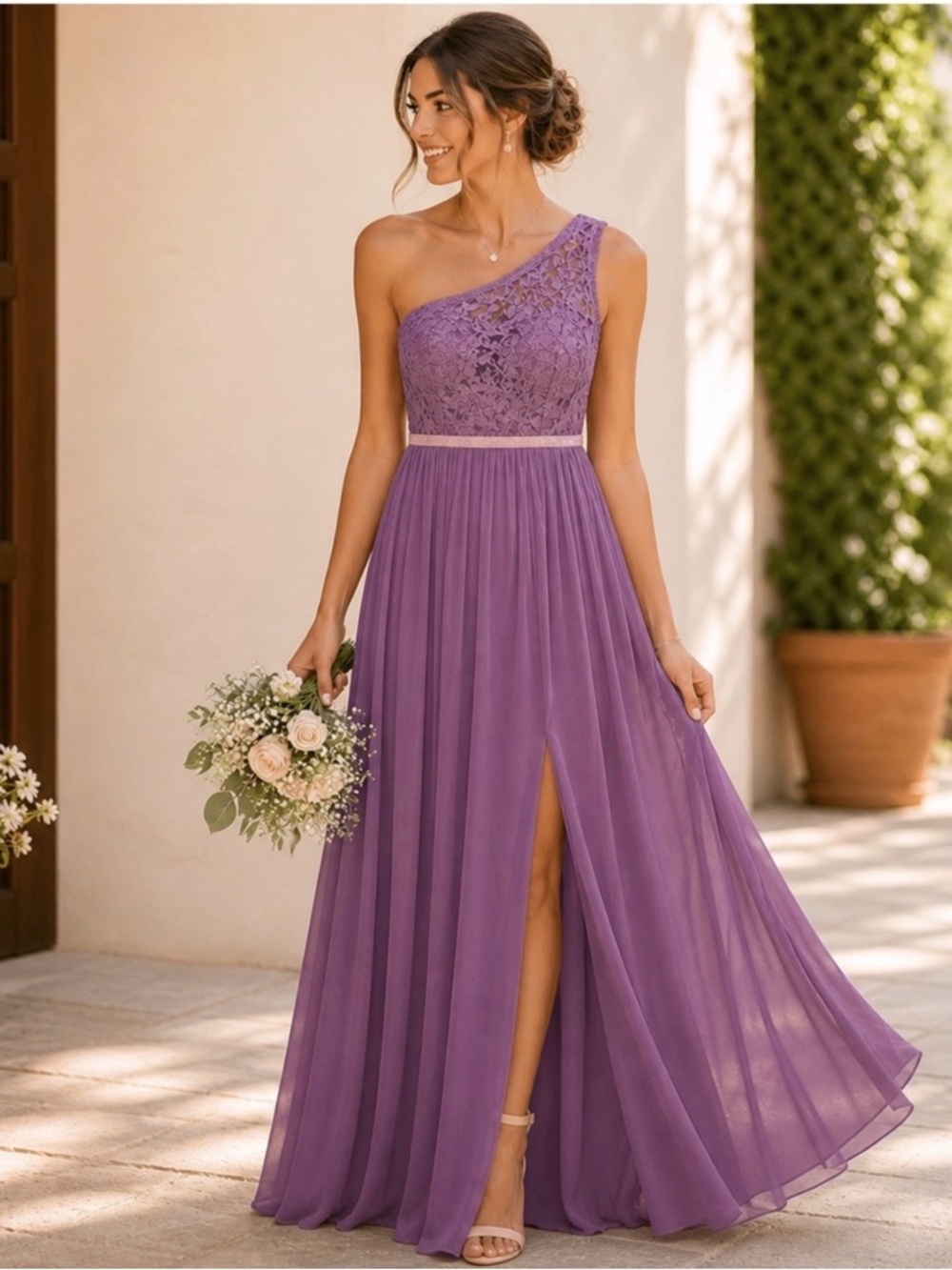 David's Bridal Lavendar Purple Lace & Chiffon Bridesmaid Dress Size 20